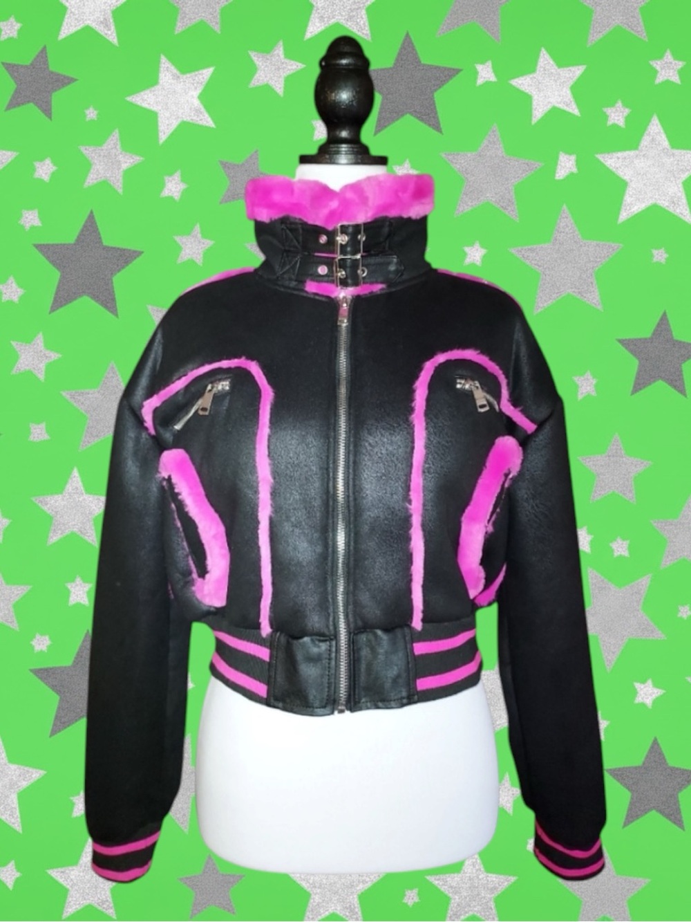 B. Coature NWT Glam Barbiecore Baddie Cyberpunk Grunge Festival Moto Jacket L